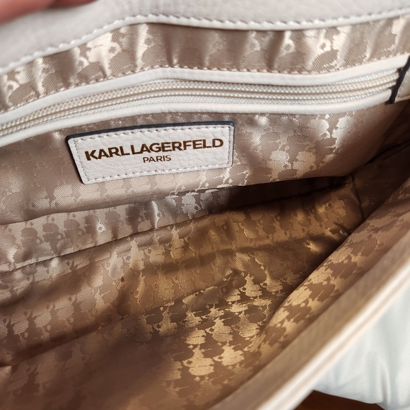 Karl Lagerfeld Paris Agyness Quilted Leather Shoulder Bag In Cream - Picture 13 of 16